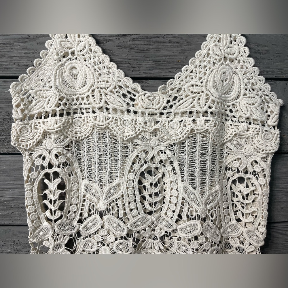 Phase One Boho Cream 100% Cotton Crochet Sleeveless Top Sz M Medium - Picture 7 of 8